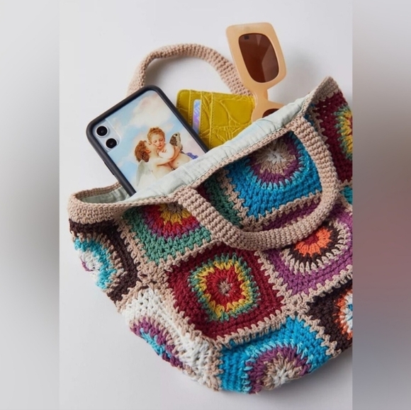 Urban Outfitters Crochet Knit Granny Floral Daisy Colorful Bag Boho Hippie - Picture 2 of 13